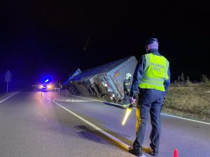  Vuelca en Lodosa un camión que transportaba 189 cerdos