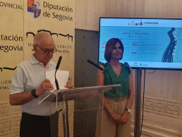 Feria de Trashumancia de Santo Tomé (Segovia)lleva un rebaño de ovejas por el cordel pecuario el 18 y 19 de julio